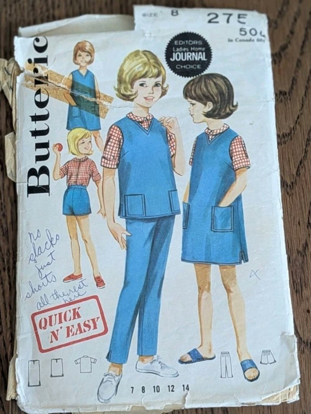 1960s BUTTERICK Pattern 2757 Girl's QUICK EASY Size 8 CUT Pants Missing
